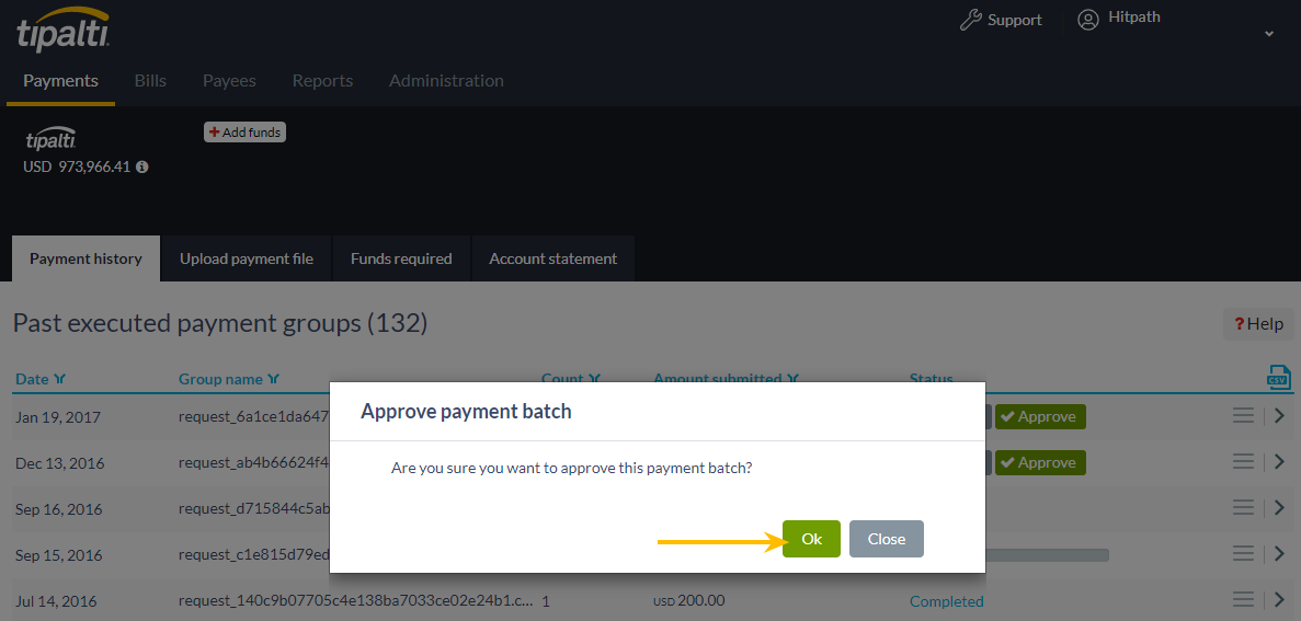 Approve payment