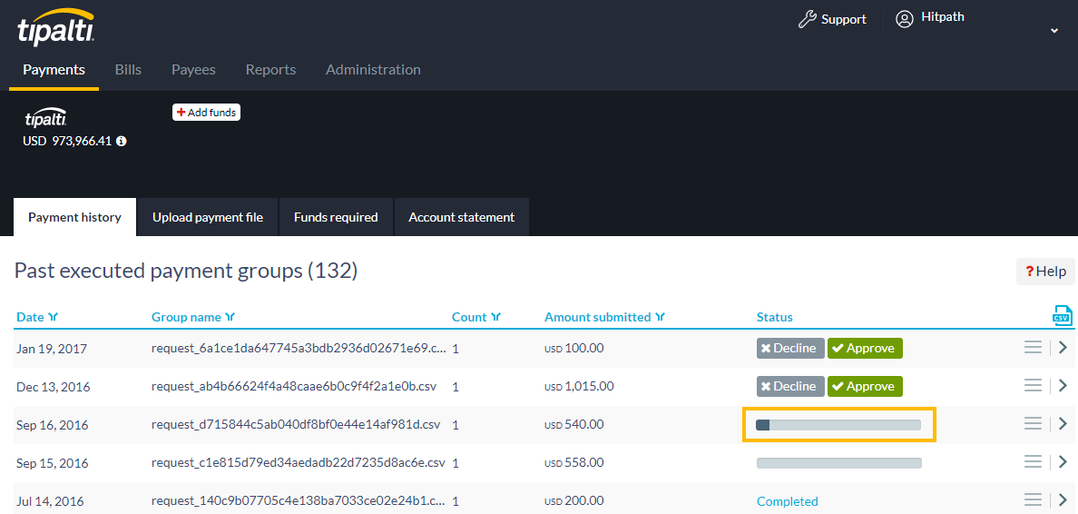 Payment status