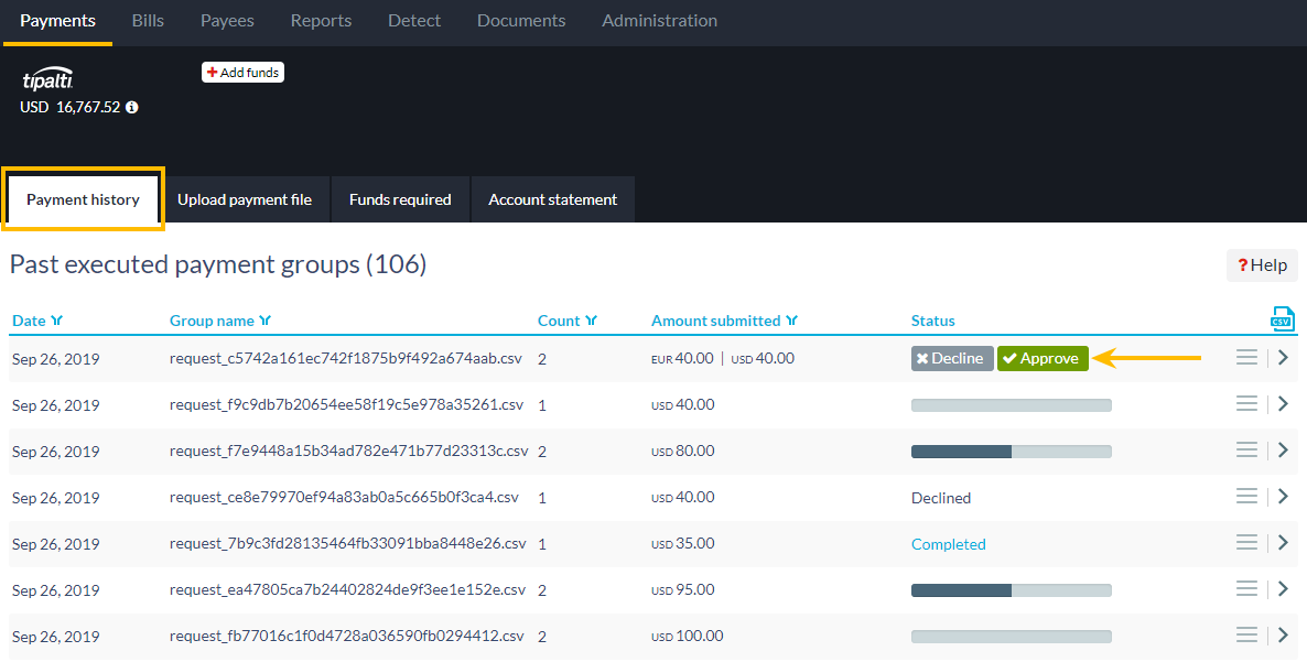 Tipalti payments history