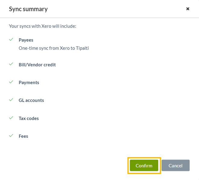 Sync summary dialog