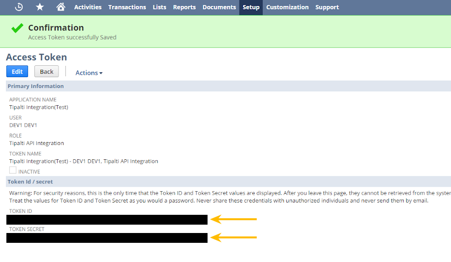 NetSuite token ID and token secret