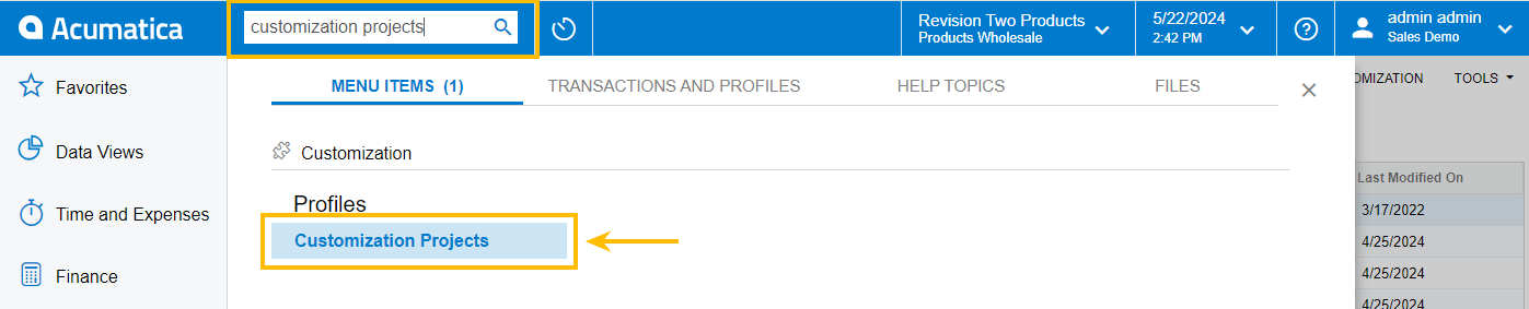 Acumatica search results