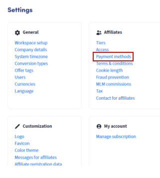 Settings menu