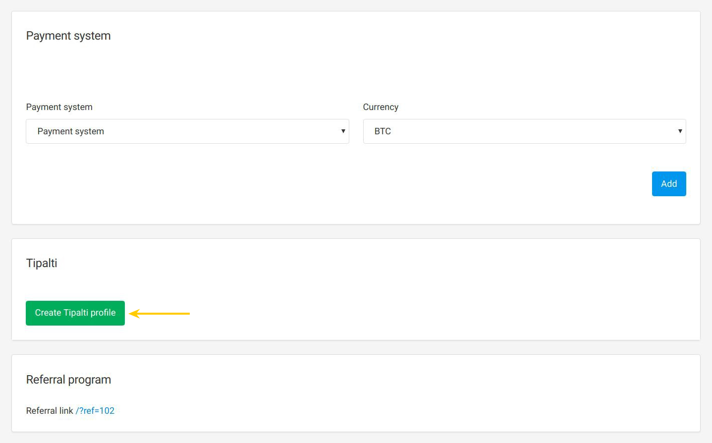 Create Tipalti profile in Affise