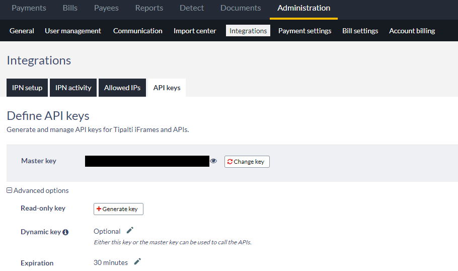 Tipalti API keys