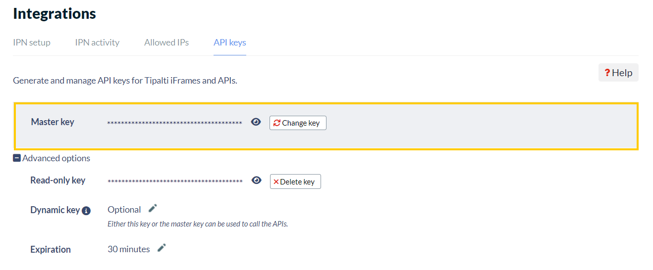 API keys 